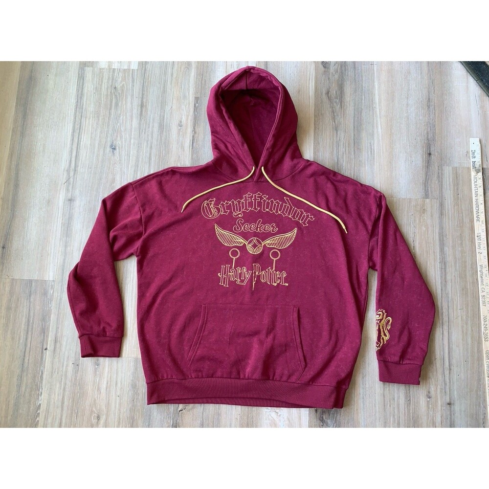 Harry Potter Gryffindor Seeker Hoodie Burgundy Gold Graphic XXL Mens EUC